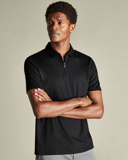 Flat Collar Polo - Black