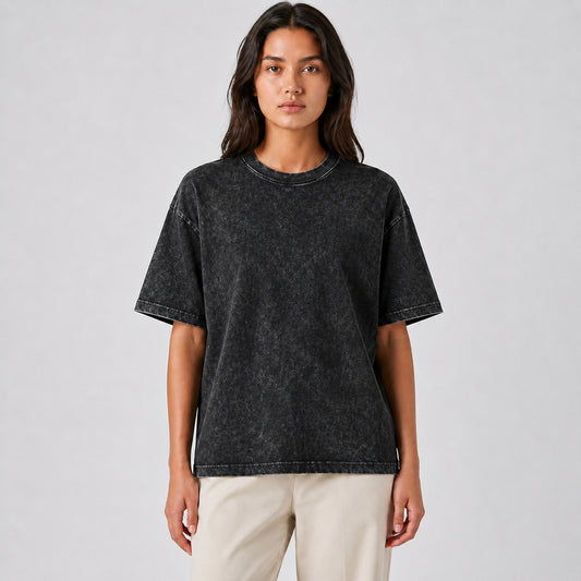Drop Shoulder Oversized T-Shirt - Acid Wash Black
