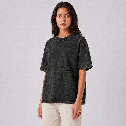 Drop Shoulder Oversized T-Shirt - Acid Wash Black
