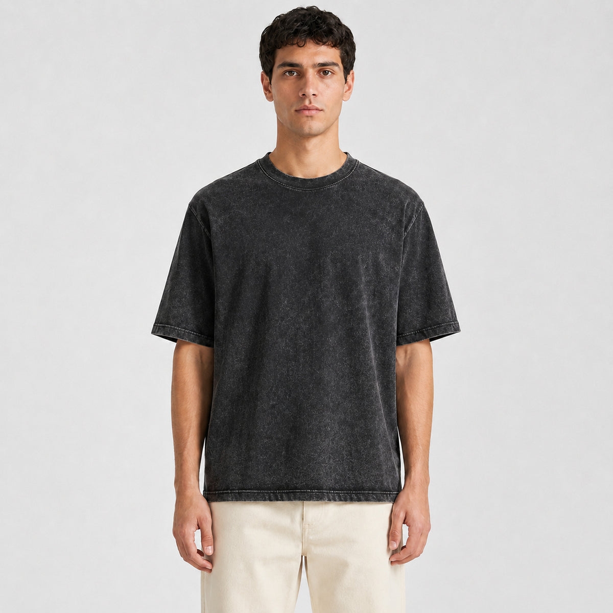 Drop Shoulder Oversized T-Shirt - Acid Wash Black