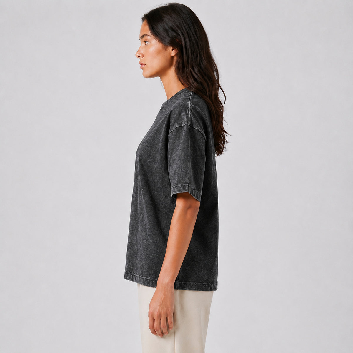 Drop Shoulder Oversized T-Shirt - Acid Wash Black