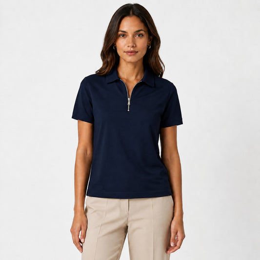 Zipper Pique Polo - Navy