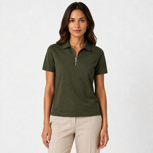 Zipper Pique Polo - Olive