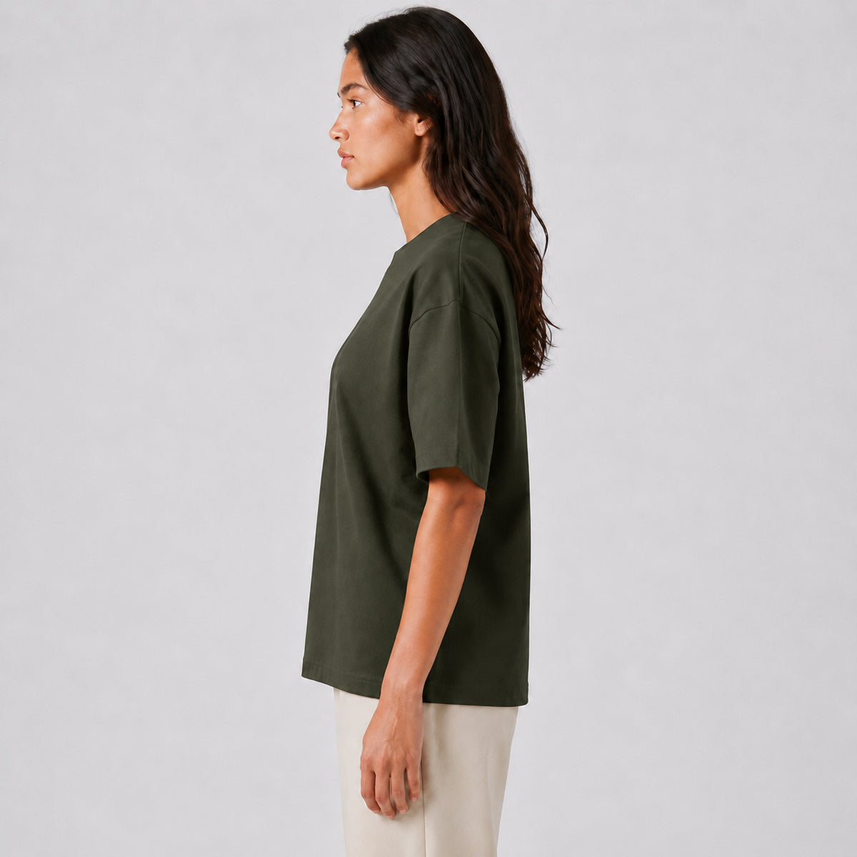 Drop Shoulder Oversized T-Shirt - Olive