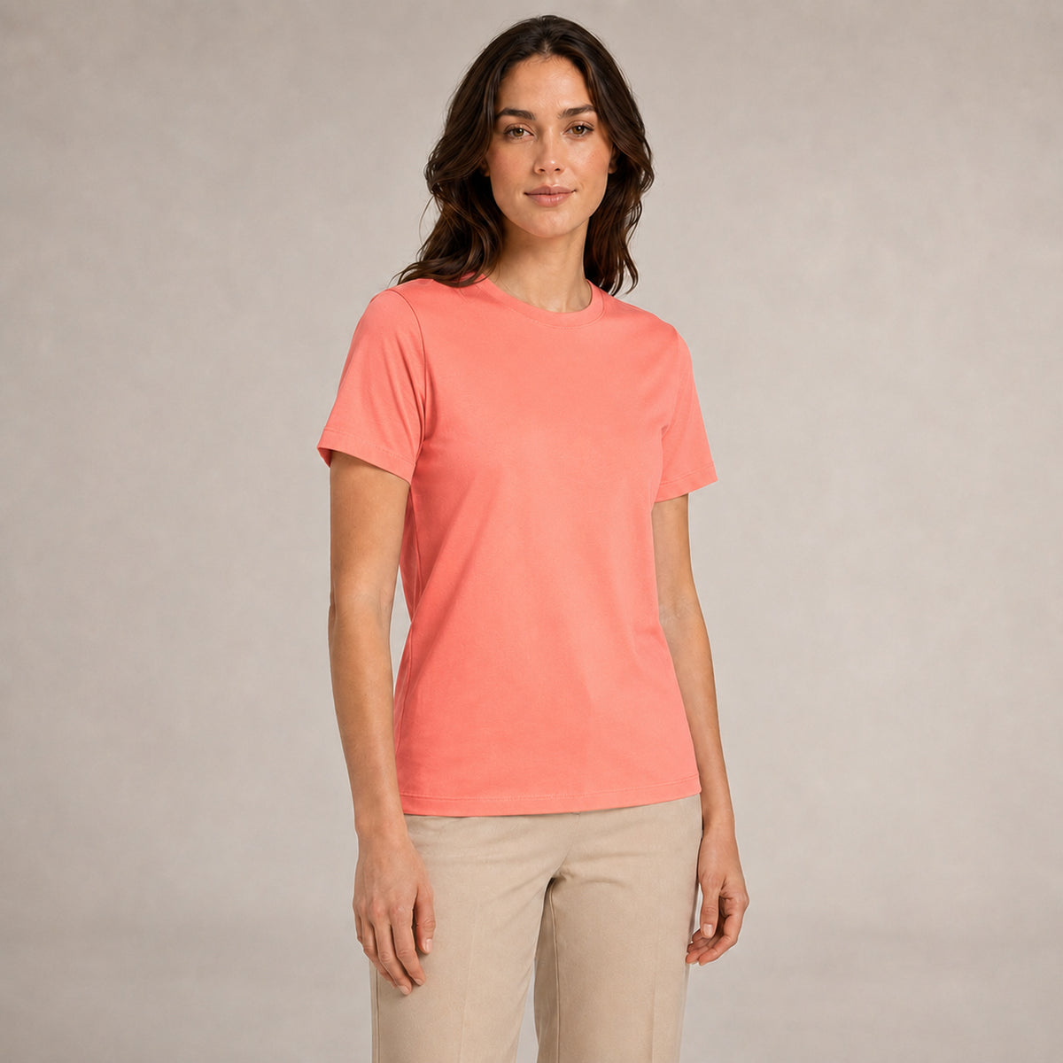 Crew Neck T-Shirt - Peach