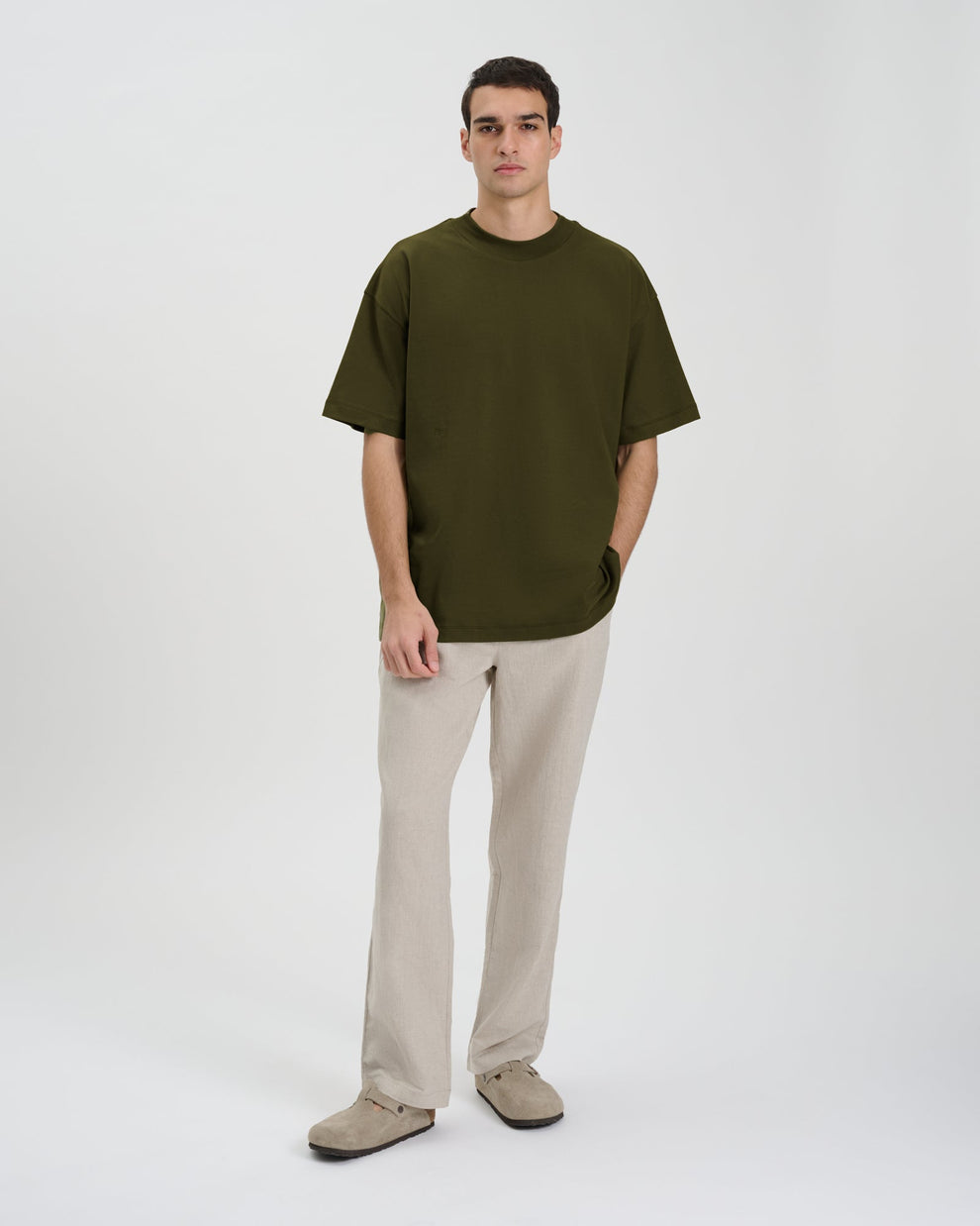 Drop Shoulder Oversized T-Shirt - Olive